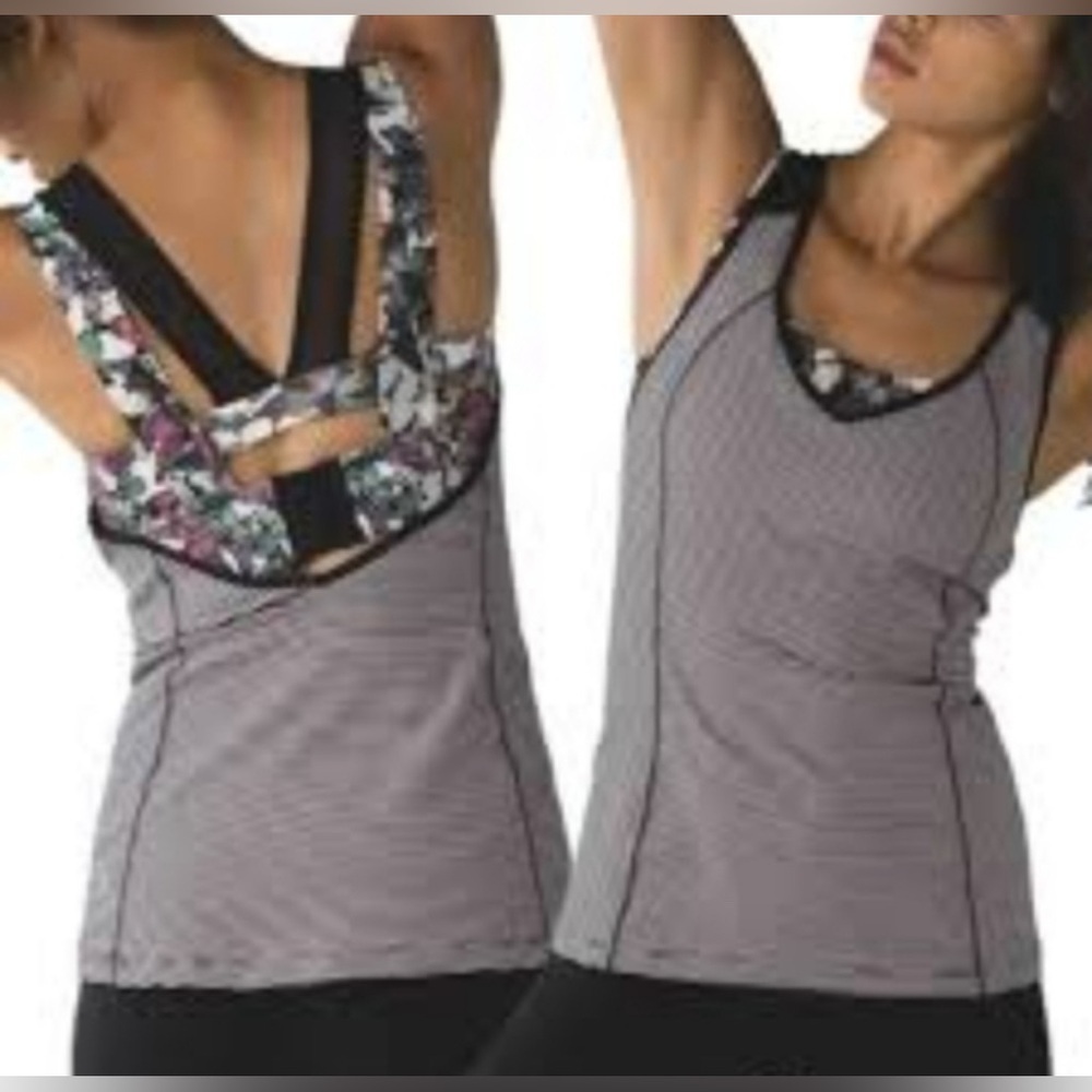 LULULEMON SUPER SPORTS TANK BRA MIMI POP STRIPE BLACK MINK BERRY BUTTERFLY 2